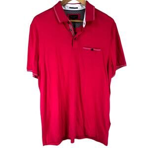 Ted Baker Trotila Slim Fit Tipped Pocket Polo Deep Pink Men's Size 5 (US XL) NWT
